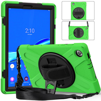 PC + Silicone Hybrid Protective Tablet Case with 360 Degree Swivel Kickstand and Hand Strap and Shoulder Strap for Lenovo Tab M10 Plus