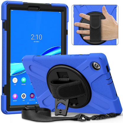 PC + Silicone Hybrid Protective Tablet Case with 360 Degree Swivel Kickstand and Hand Strap and Shoulder Strap for Lenovo Tab M10 Plus