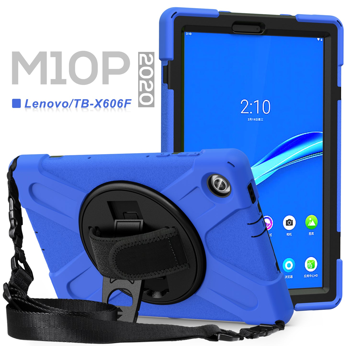 PC + Silicone Hybrid Protective Tablet Case with 360 Degree Swivel Kickstand and Hand Strap and Shoulder Strap for Lenovo Tab M10 Plus