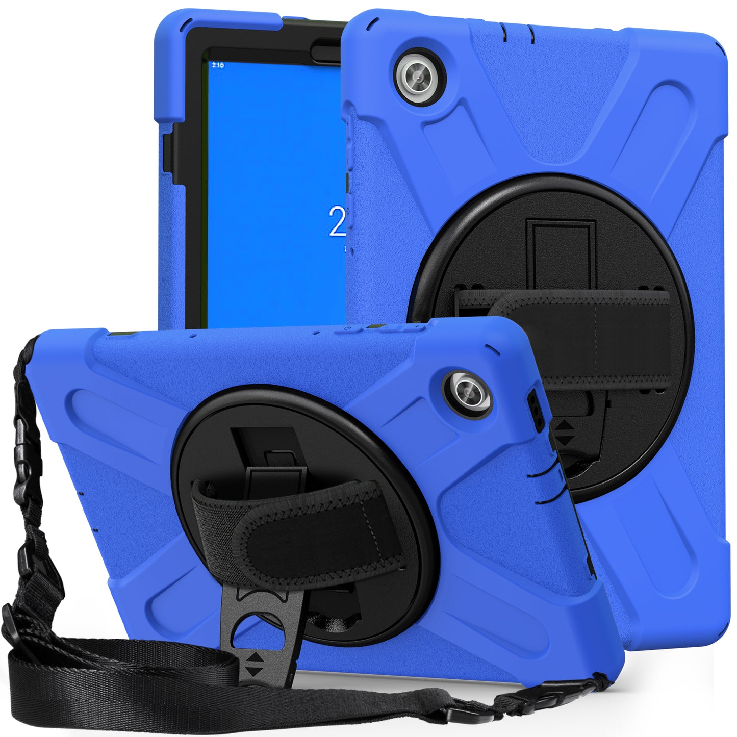 PC + Silicone Hybrid Protective Tablet Case with 360 Degree Swivel Kickstand and Hand Strap and Shoulder Strap for Lenovo Tab M10 Plus