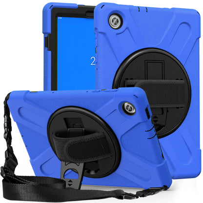 PC + Silicone Hybrid Protective Tablet Case with 360 Degree Swivel Kickstand and Hand Strap and Shoulder Strap for Lenovo Tab M10 Plus