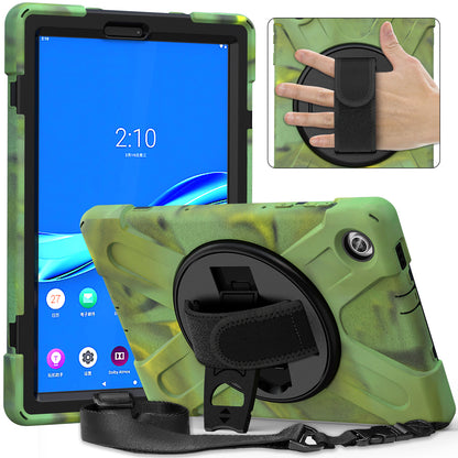 PC + Silicone Hybrid Protective Tablet Case with 360 Degree Swivel Kickstand and Hand Strap and Shoulder Strap for Lenovo Tab M10 Plus