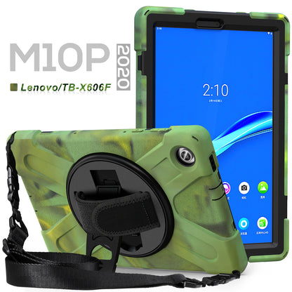 PC + Silicone Hybrid Protective Tablet Case with 360 Degree Swivel Kickstand and Hand Strap and Shoulder Strap for Lenovo Tab M10 Plus