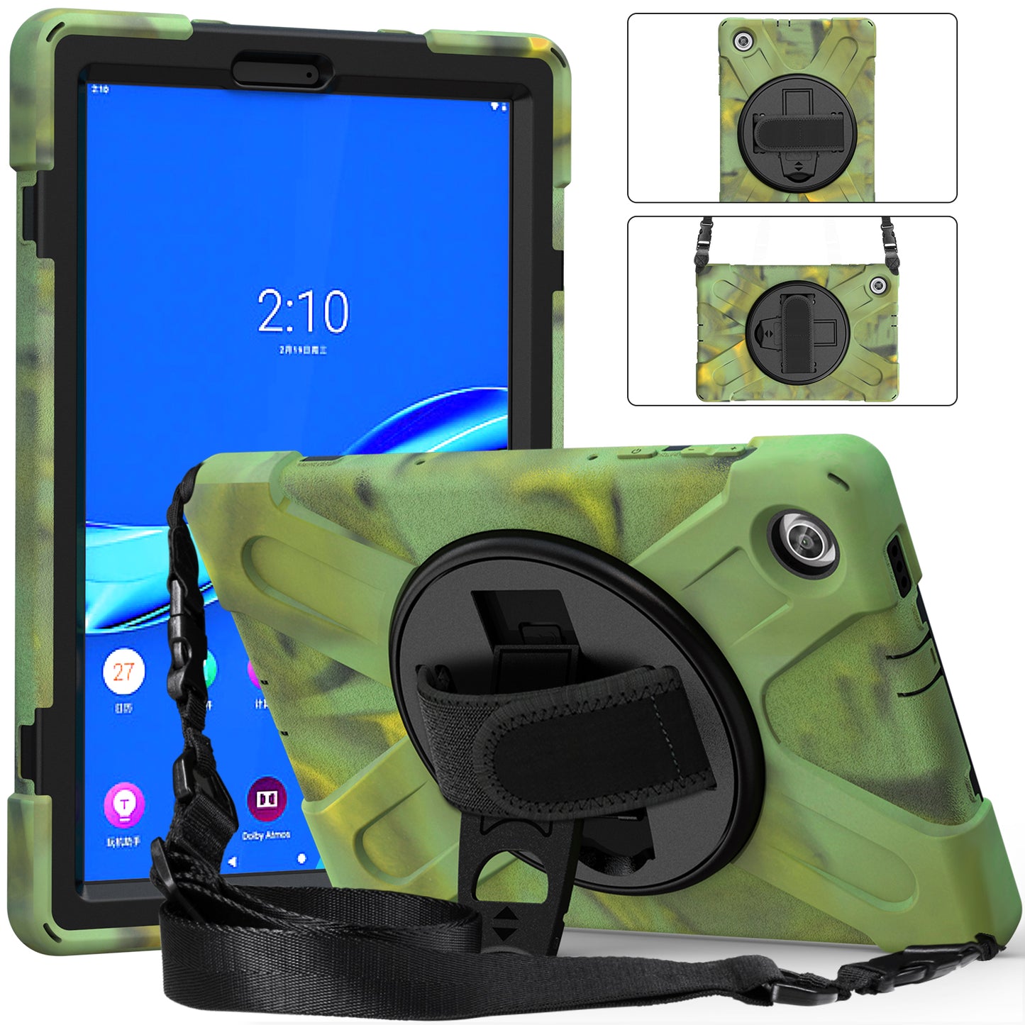 PC + Silicone Hybrid Protective Tablet Case with 360 Degree Swivel Kickstand and Hand Strap and Shoulder Strap for Lenovo Tab M10 Plus