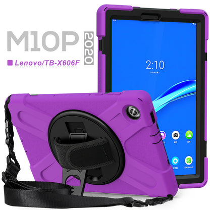 PC + Silicone Hybrid Protective Tablet Case with 360 Degree Swivel Kickstand and Hand Strap and Shoulder Strap for Lenovo Tab M10 Plus