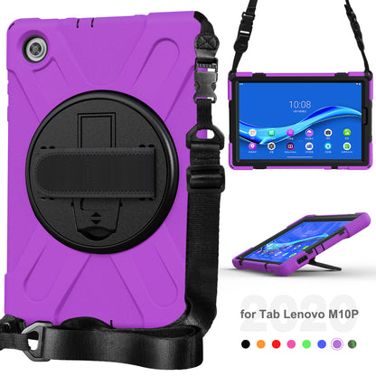 PC + Silicone Hybrid Protective Tablet Case with 360 Degree Swivel Kickstand and Hand Strap and Shoulder Strap for Lenovo Tab M10 Plus