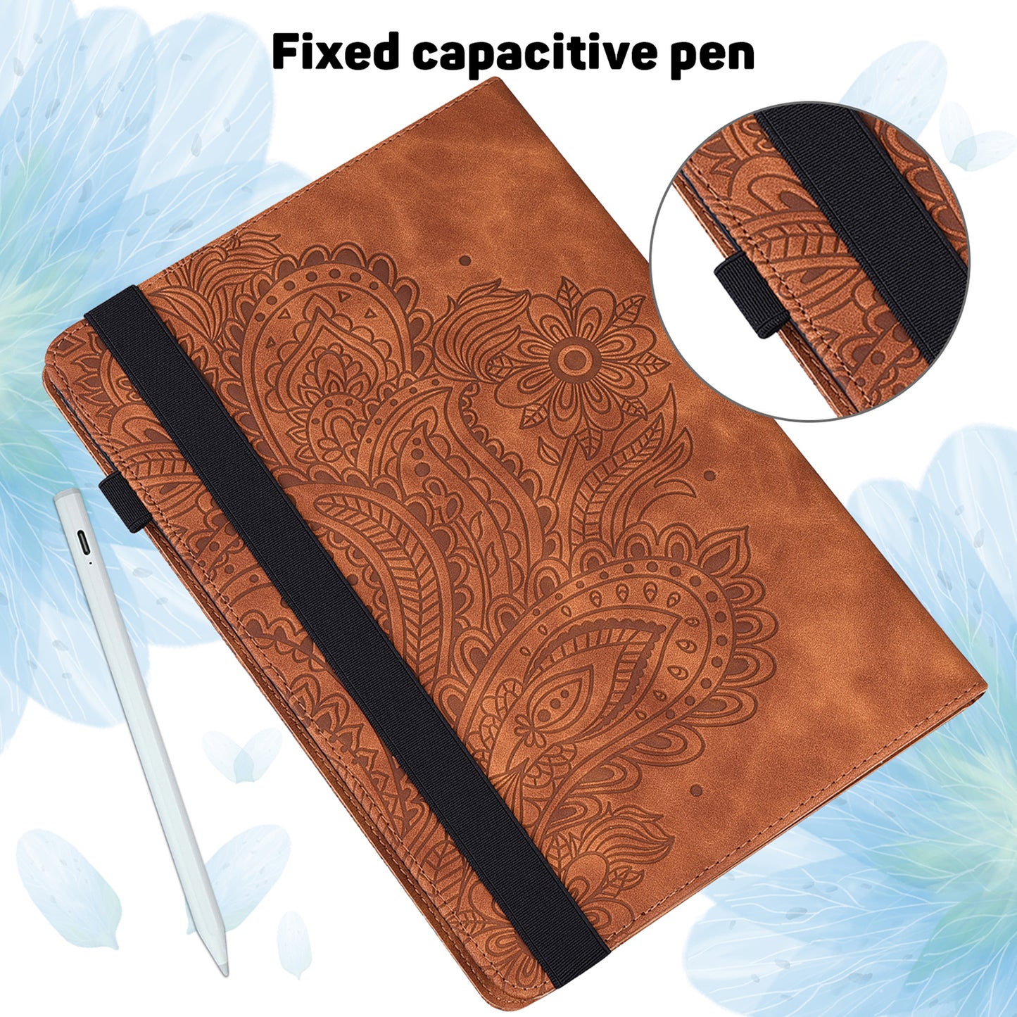 Imprinted Flower Pattern Leather Wallet Stand Tablet Protective Shell for Lenovo Tab M10 HD Gen 2