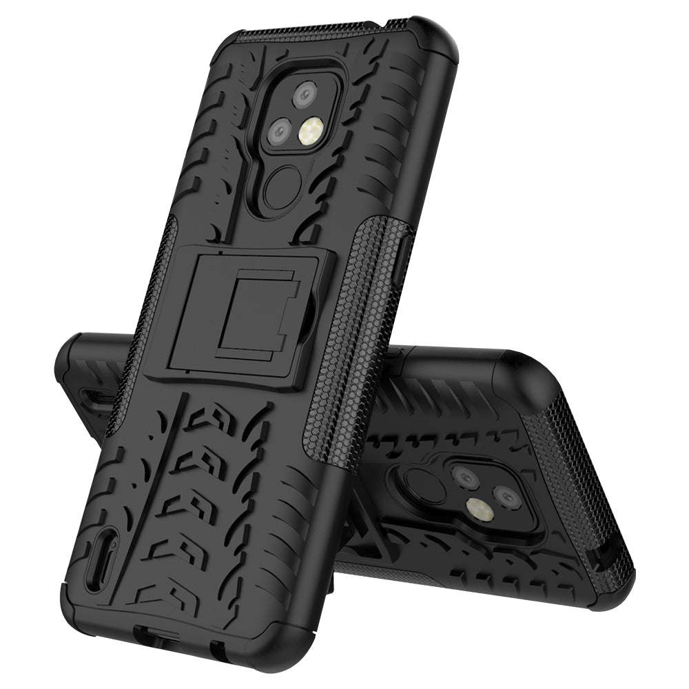 Foldable Kickstand for Motorola Moto E7 Cool Tyre PC + TPU Hybrid Shell Case