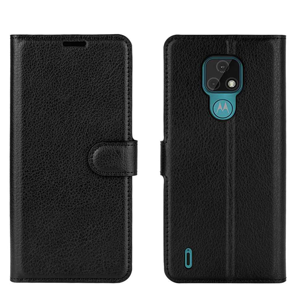 Litchi Texture Leather Phone Protective Cover with Wallet Stand Design for Motorola Moto E7