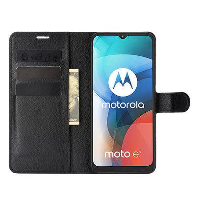 Litchi Texture Leather Phone Protective Cover with Wallet Stand Design for Motorola Moto E7