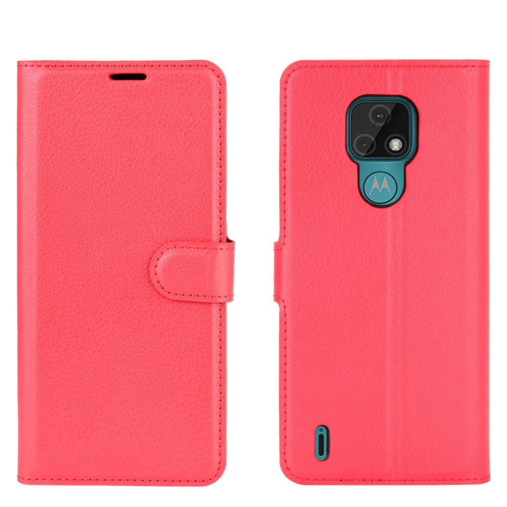 Litchi Texture Leather Phone Protective Cover with Wallet Stand Design for Motorola Moto E7