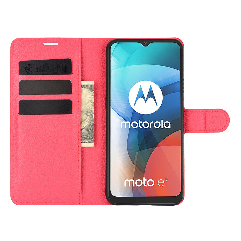 Litchi Texture Leather Phone Protective Cover with Wallet Stand Design for Motorola Moto E7