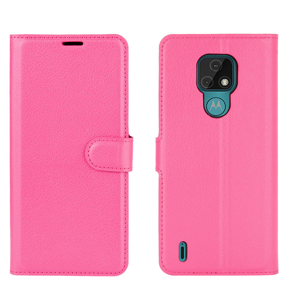 Litchi Texture Leather Phone Protective Cover with Wallet Stand Design for Motorola Moto E7