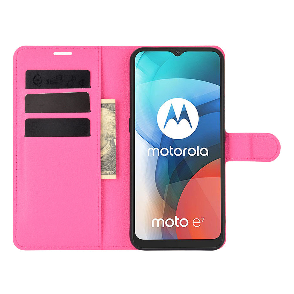 Litchi Texture Leather Phone Protective Cover with Wallet Stand Design for Motorola Moto E7