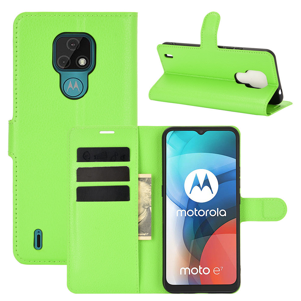 Litchi Texture Leather Phone Protective Cover with Wallet Stand Design for Motorola Moto E7