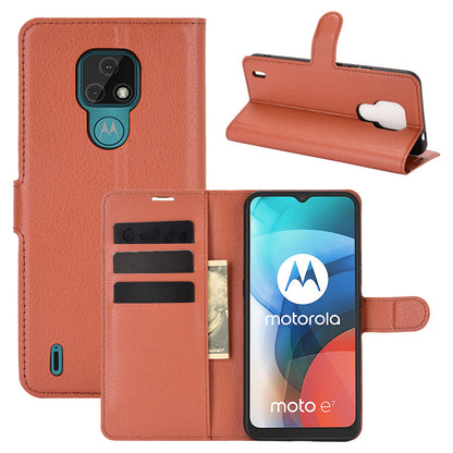 Litchi Texture Leather Phone Protective Cover with Wallet Stand Design for Motorola Moto E7