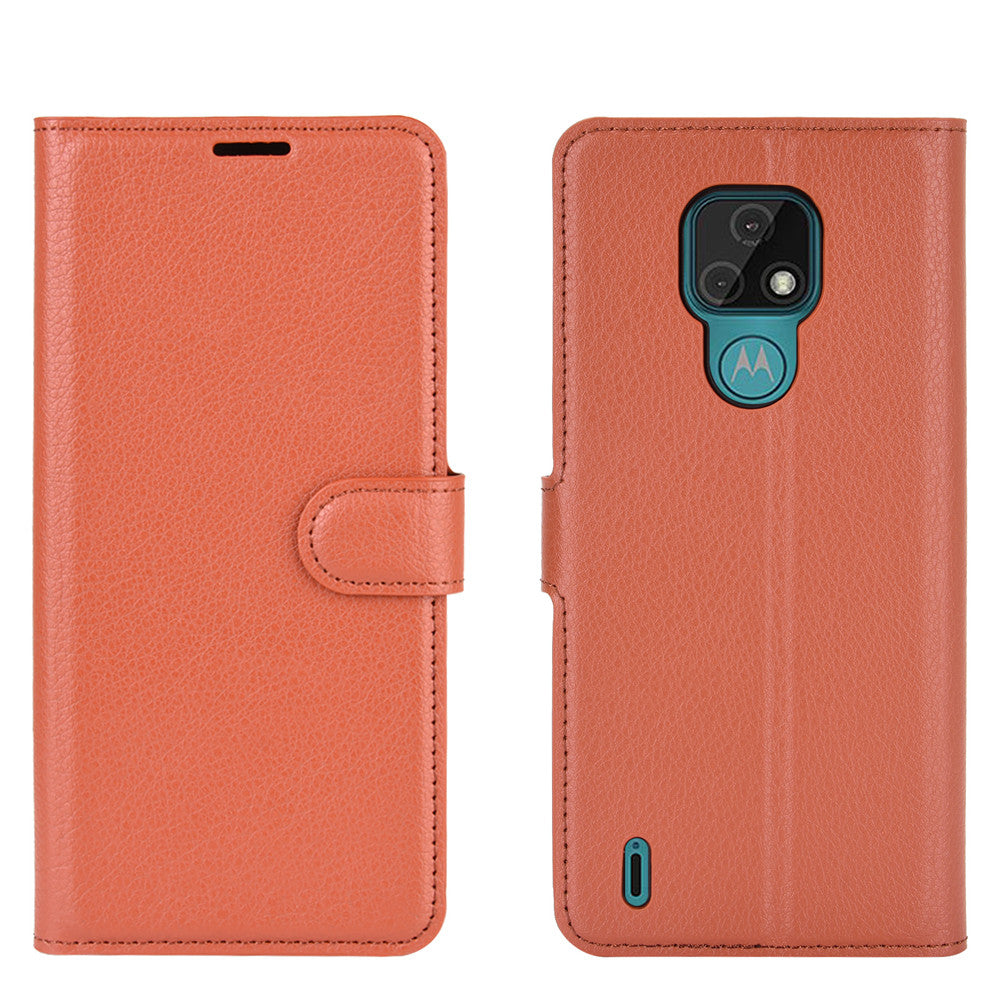 Litchi Texture Leather Phone Protective Cover with Wallet Stand Design for Motorola Moto E7