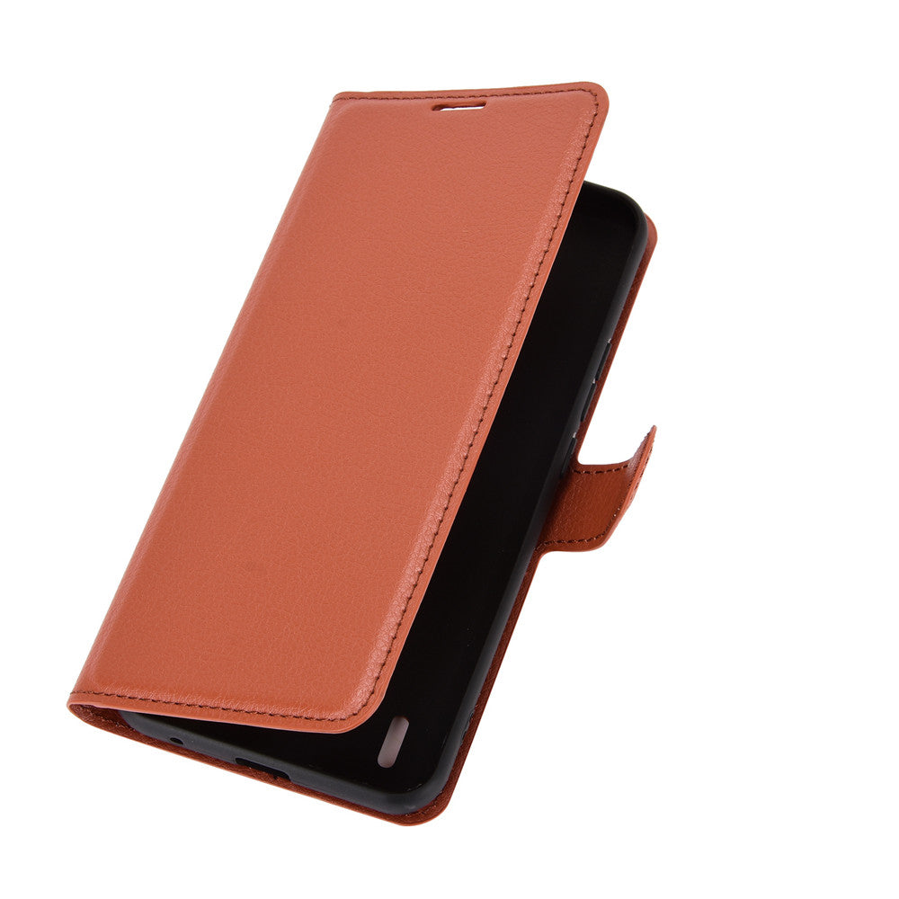 Litchi Texture Leather Phone Protective Cover with Wallet Stand Design for Motorola Moto E7