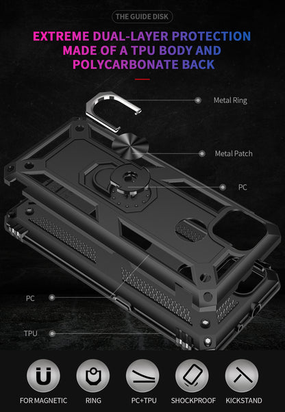 Armor Anti-fall Metal Ring Kickstand Hybrid PC TPU Shell for Motorola Moto G9 Power