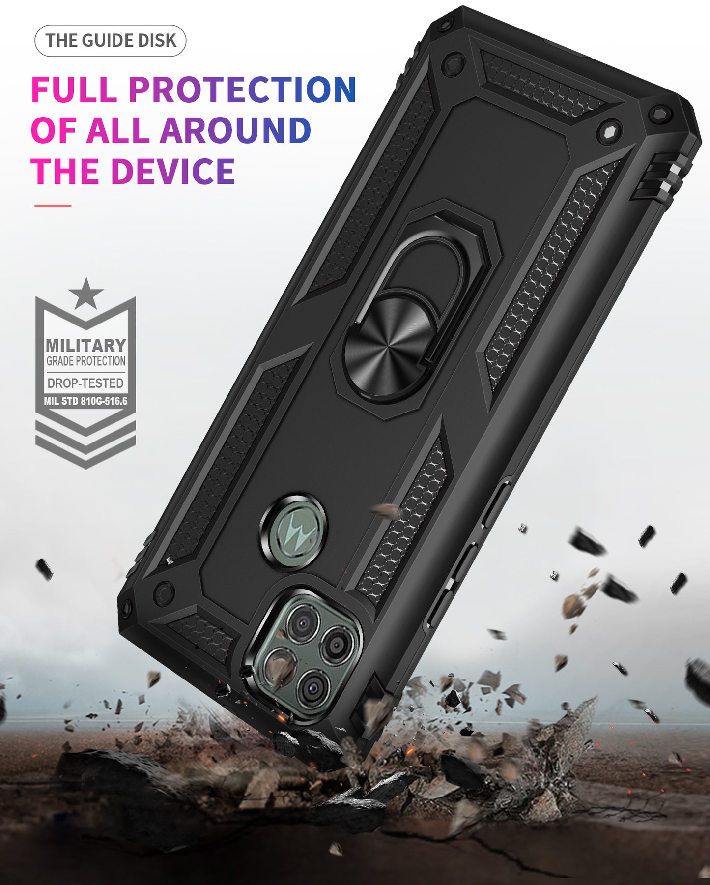 Armor Anti-fall Metal Ring Kickstand Hybrid PC TPU Shell for Motorola Moto G9 Power