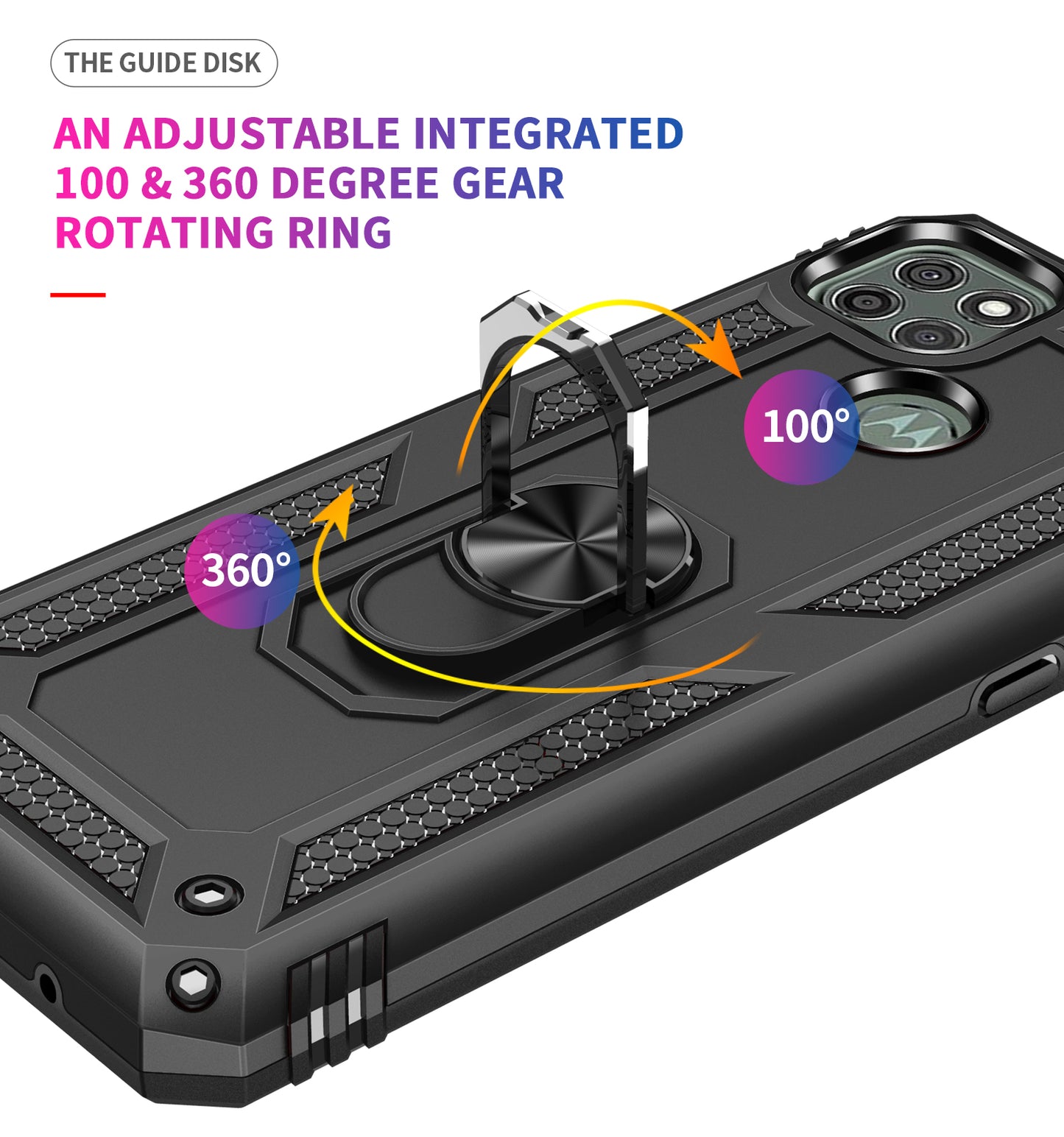 Armor Anti-fall Metal Ring Kickstand Hybrid PC TPU Shell for Motorola Moto G9 Power