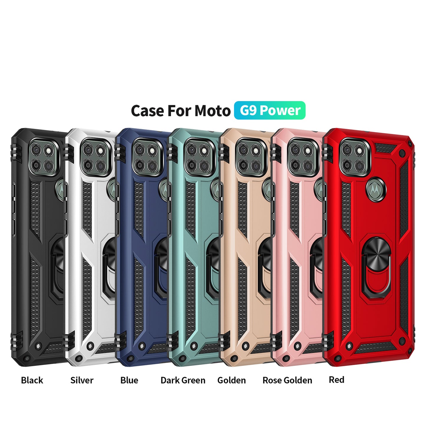 Armor Anti-fall Metal Ring Kickstand Hybrid PC TPU Shell for Motorola Moto G9 Power