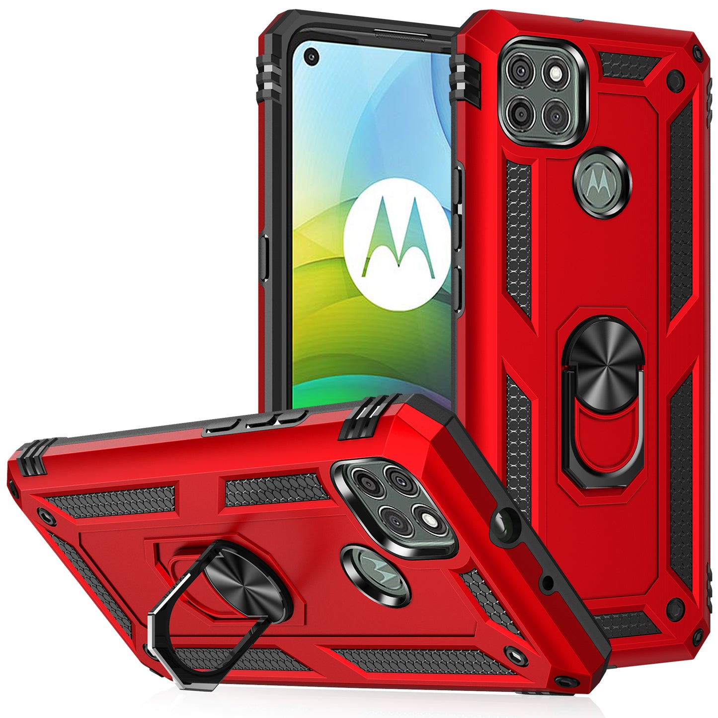 Armor Anti-fall Metal Ring Kickstand Hybrid PC TPU Shell for Motorola Moto G9 Power