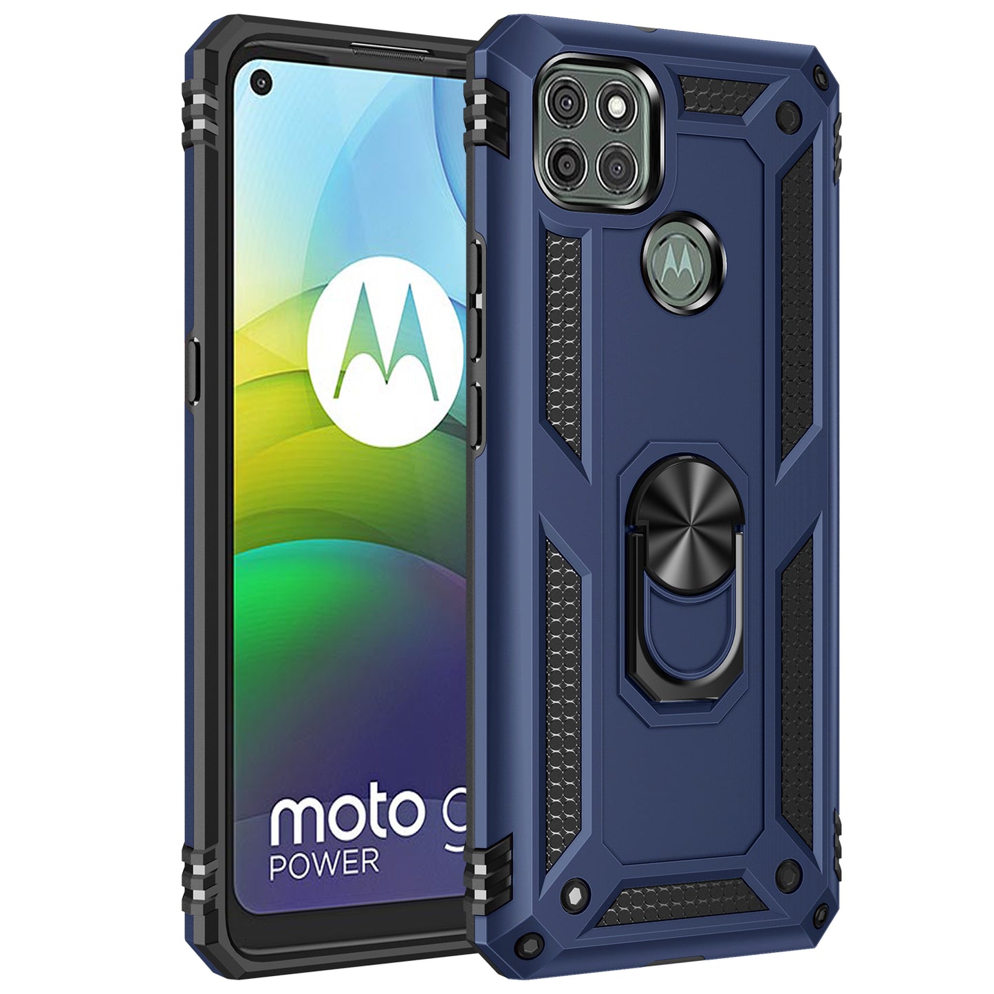 Armor Anti-fall Metal Ring Kickstand Hybrid PC TPU Shell for Motorola Moto G9 Power