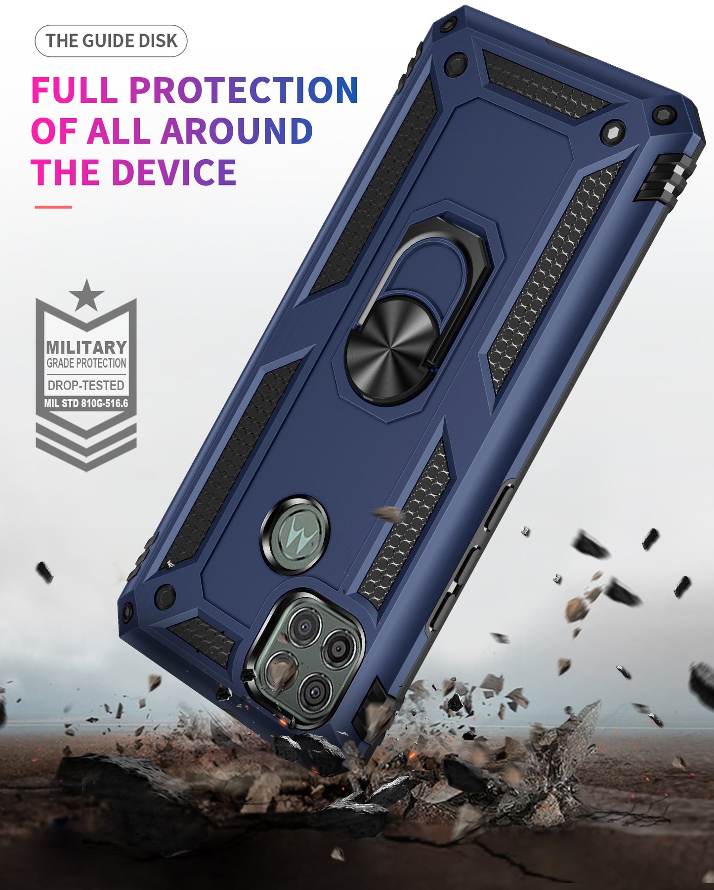 Armor Anti-fall Metal Ring Kickstand Hybrid PC TPU Shell for Motorola Moto G9 Power