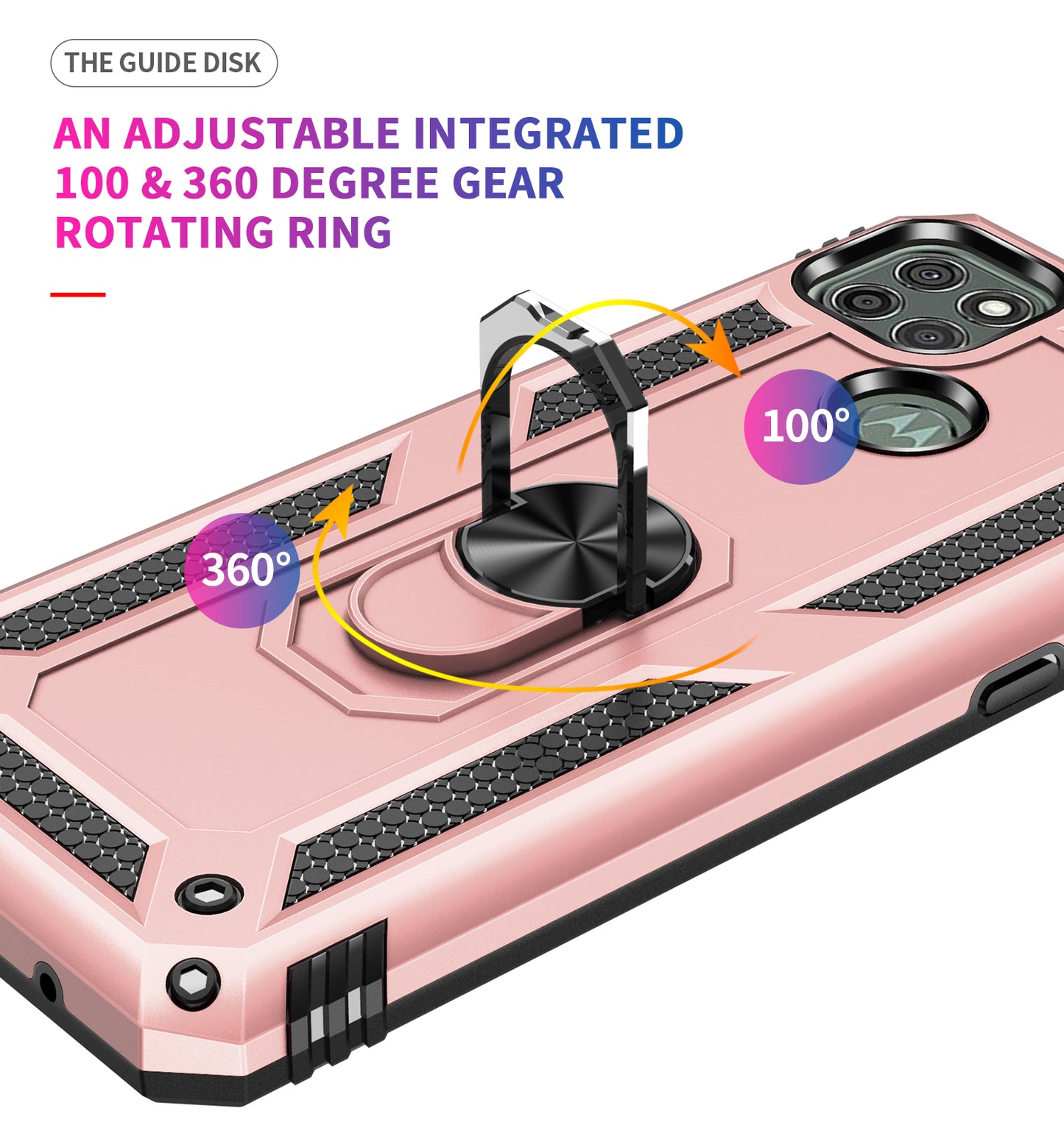 Armor Anti-fall Metal Ring Kickstand Hybrid PC TPU Shell for Motorola Moto G9 Power