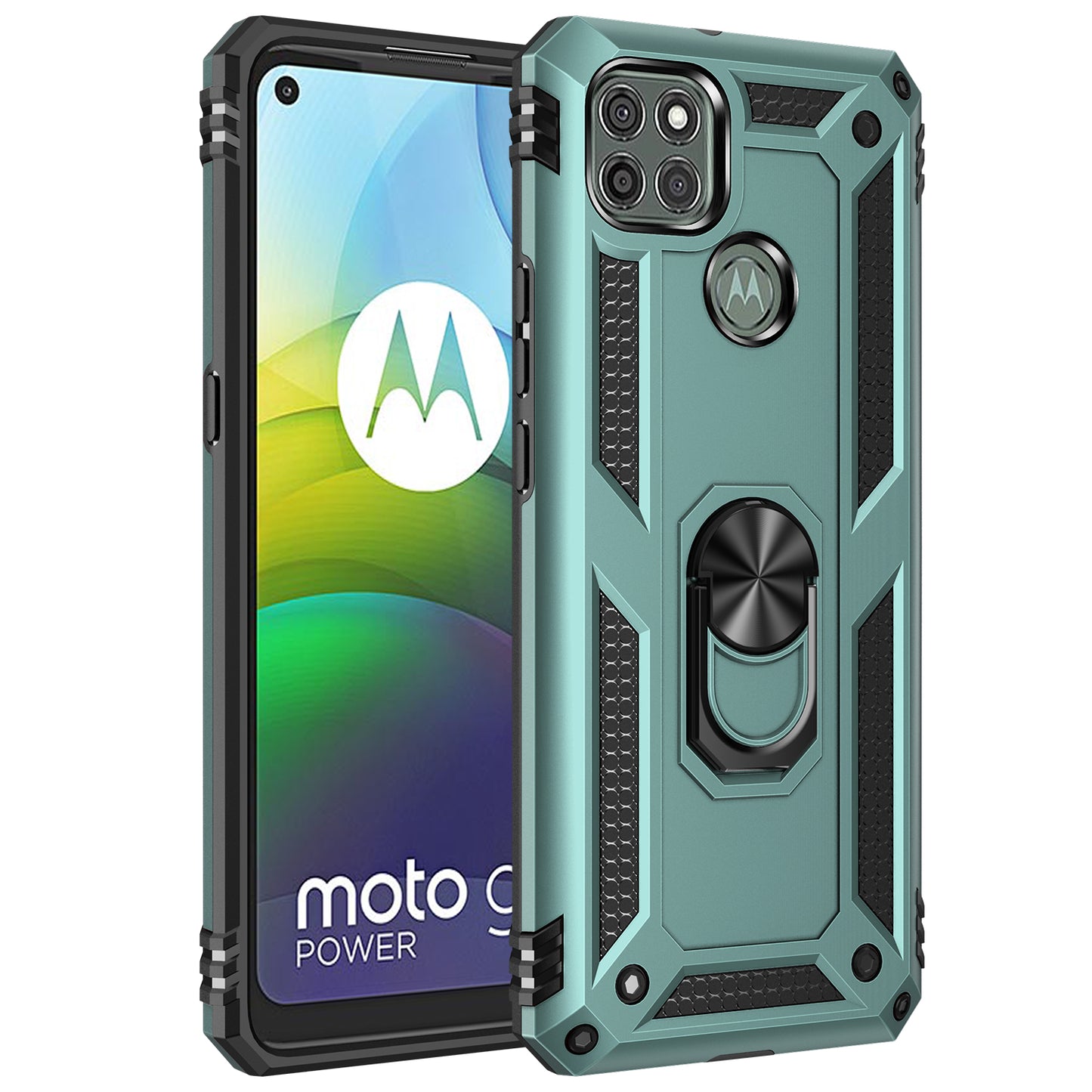 Armor Anti-fall Metal Ring Kickstand Hybrid PC TPU Shell for Motorola Moto G9 Power