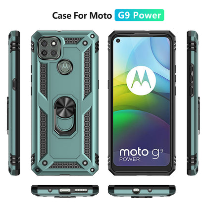 Armor Anti-fall Metal Ring Kickstand Hybrid PC TPU Shell for Motorola Moto G9 Power