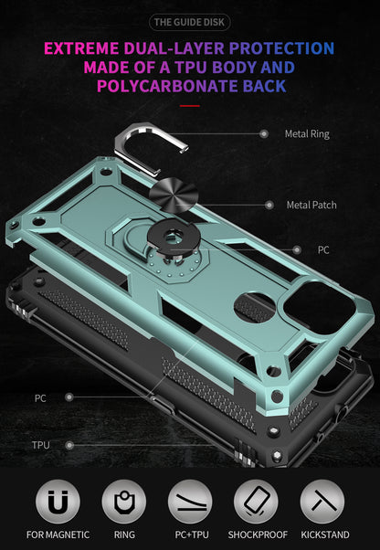 Armor Anti-fall Metal Ring Kickstand Hybrid PC TPU Shell for Motorola Moto G9 Power