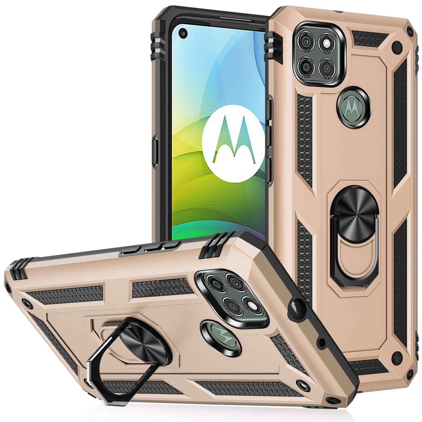 Armor Anti-fall Metal Ring Kickstand Hybrid PC TPU Shell for Motorola Moto G9 Power