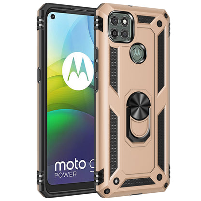 Armor Anti-fall Metal Ring Kickstand Hybrid PC TPU Shell for Motorola Moto G9 Power