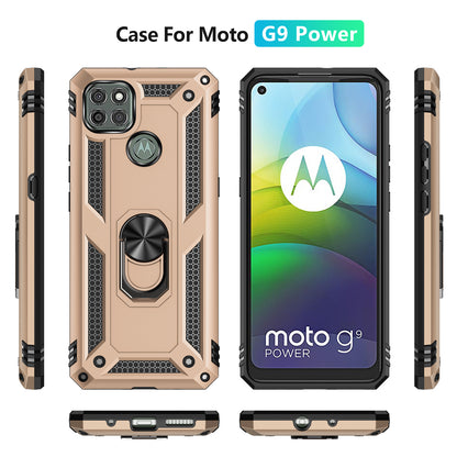 Armor Anti-fall Metal Ring Kickstand Hybrid PC TPU Shell for Motorola Moto G9 Power