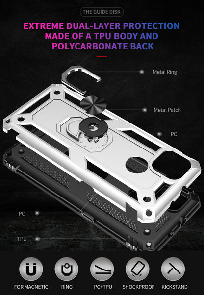 Armor Anti-fall Metal Ring Kickstand Hybrid PC TPU Shell for Motorola Moto G9 Power