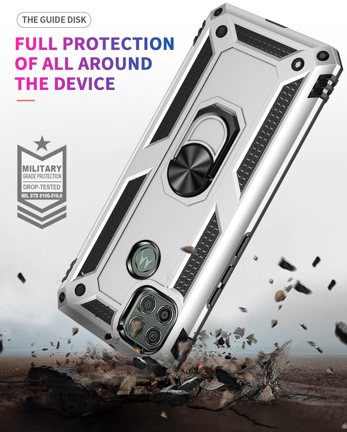 Armor Anti-fall Metal Ring Kickstand Hybrid PC TPU Shell for Motorola Moto G9 Power