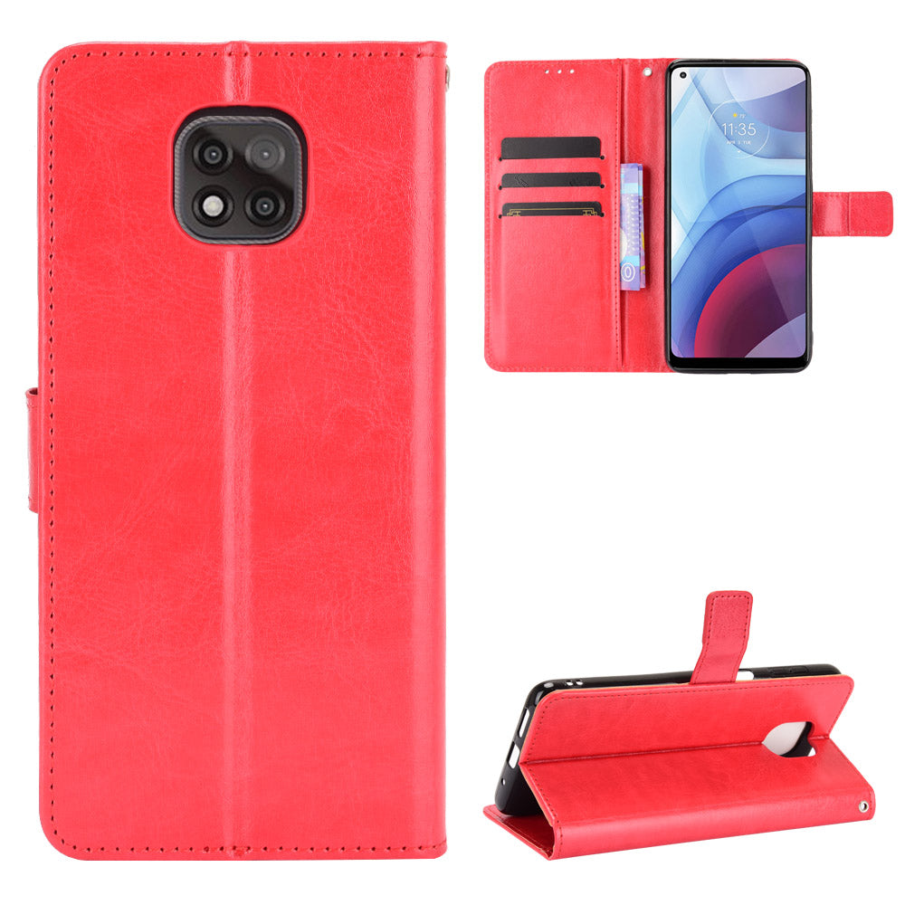 Lanyard Design Crazy Horse Skin Leather Phone Cover Shell with Wallet Stand for Motorola Moto G Power (2021)