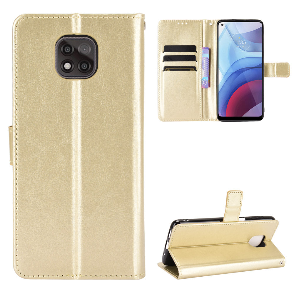 Lanyard Design Crazy Horse Skin Leather Phone Cover Shell with Wallet Stand for Motorola Moto G Power (2021)