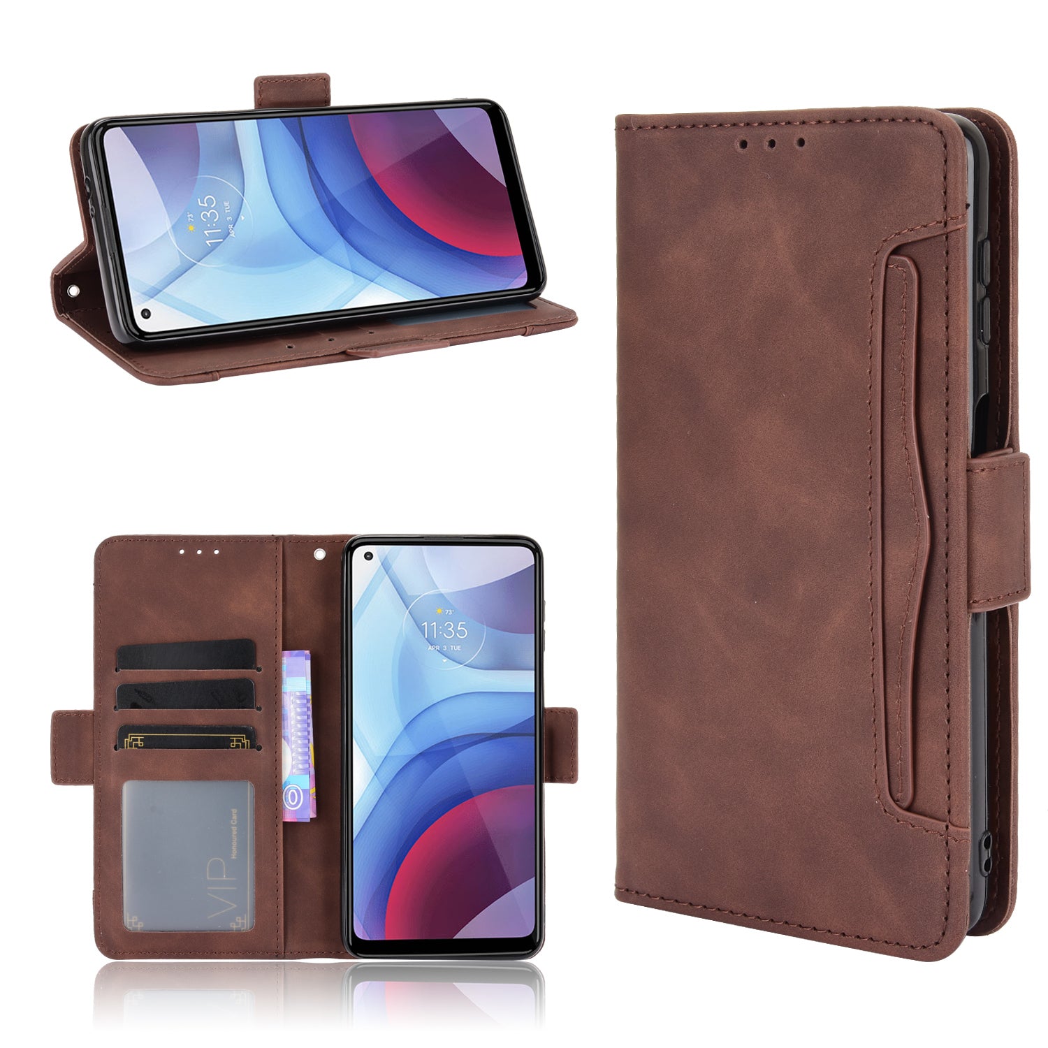 Multiple Card Slots Design Leather Wallet Phone Stand Protective Cover Case for Motorola Moto G Power (2021)