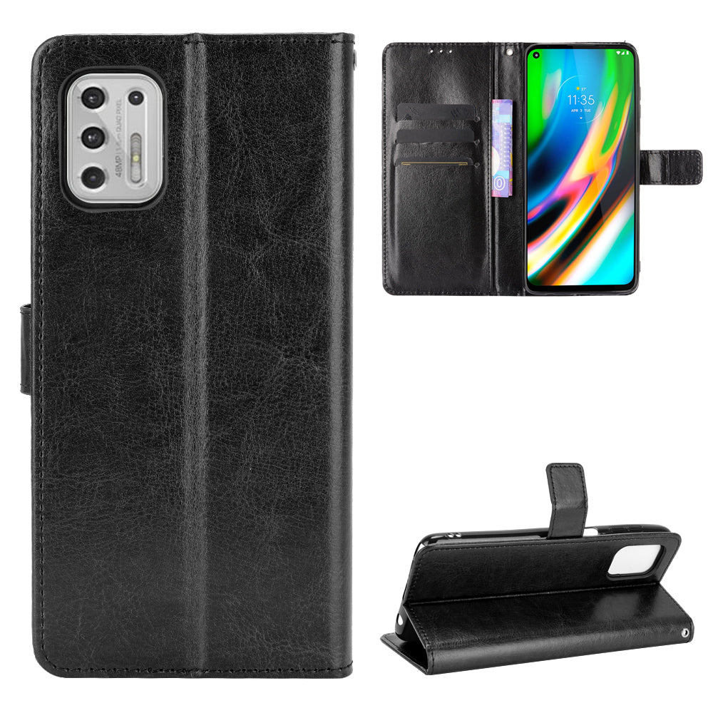 Wallet Stand Design Crazy Horse Skin Leather Phone Cover Shell with Lanyard for Motorola Moto G Stylus 4G (2021)