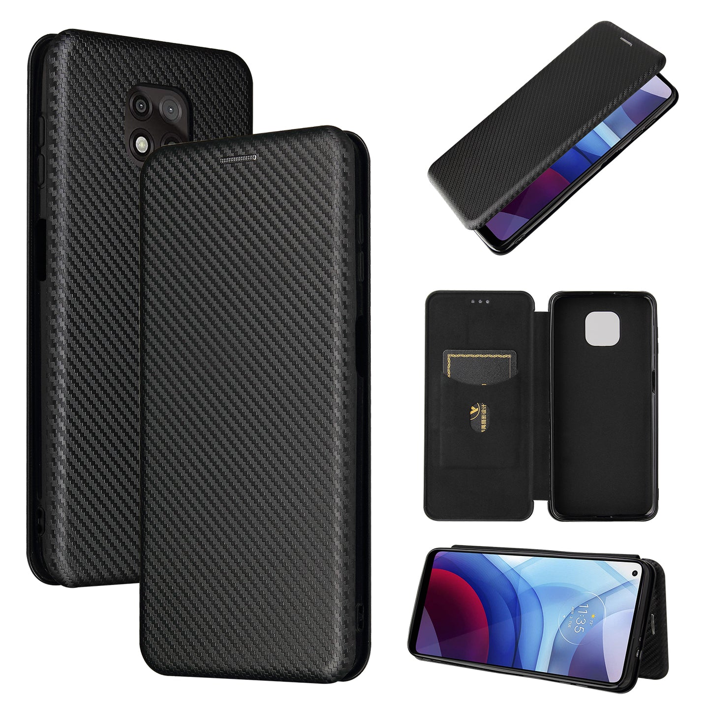 Auto-absorbed Stand Carbon Fiber Texture Leather Shell Cover for Motorola Moto G Power (2021)