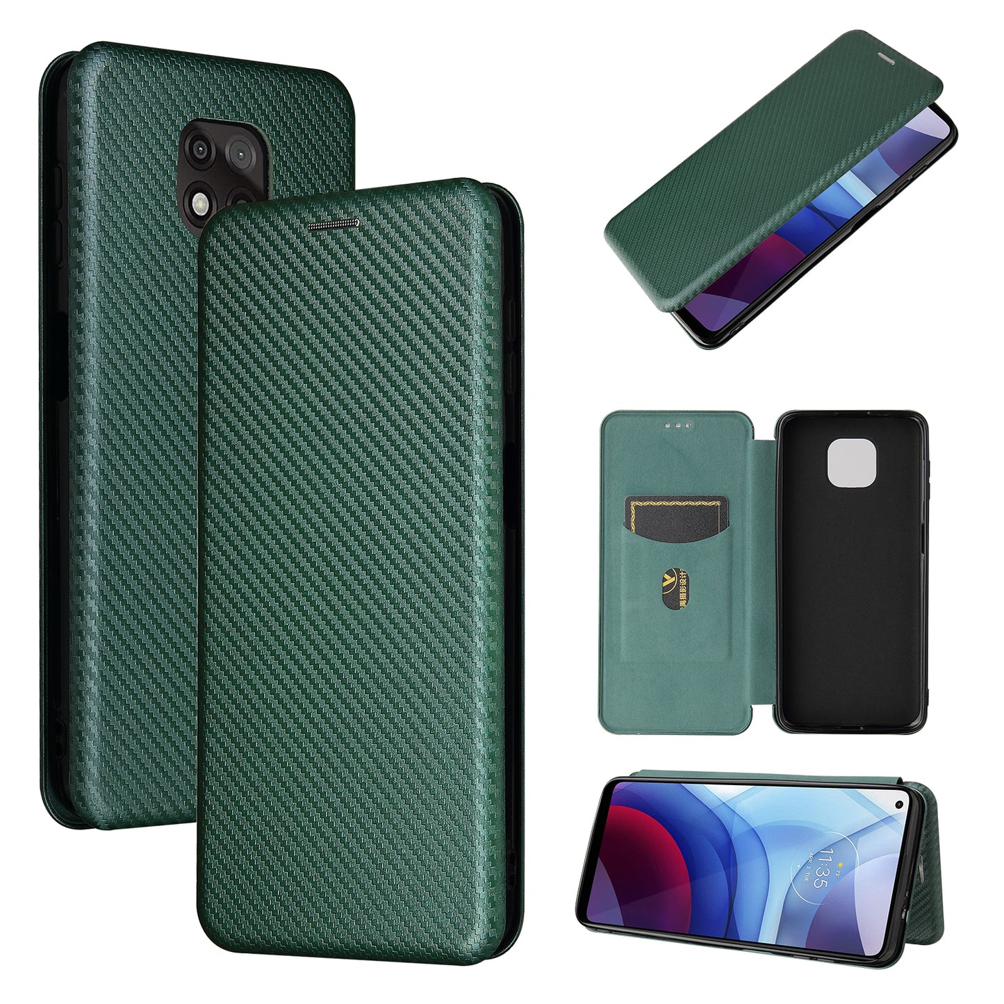 Auto-absorbed Stand Carbon Fiber Texture Leather Shell Cover for Motorola Moto G Power (2021)