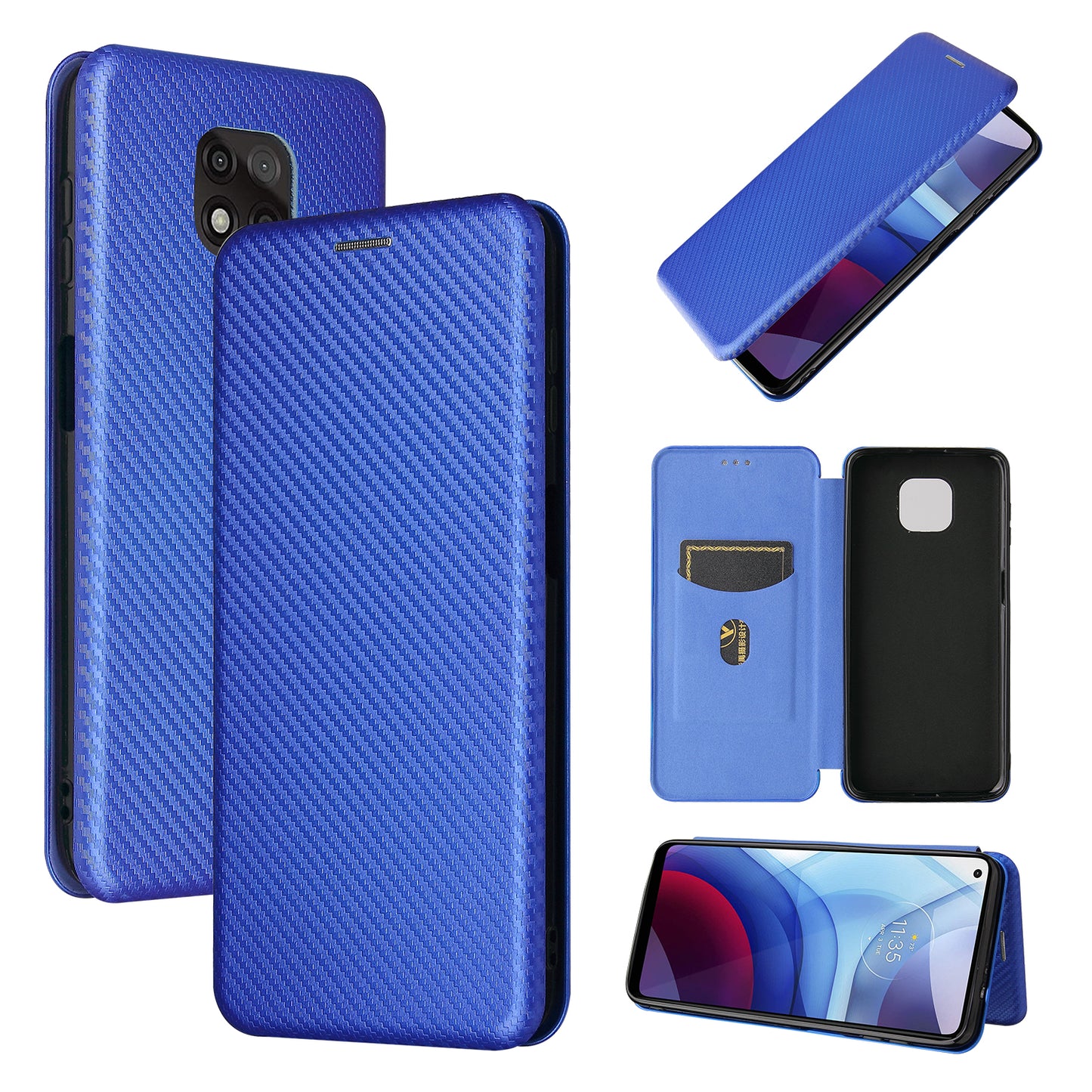 Auto-absorbed Stand Carbon Fiber Texture Leather Shell Cover for Motorola Moto G Power (2021)