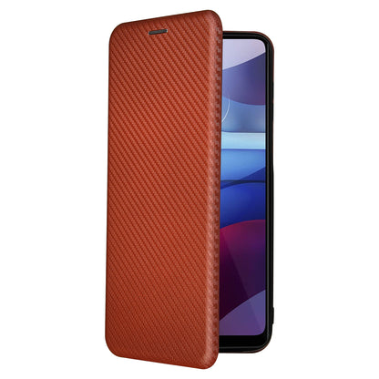 Auto-absorbed Stand Carbon Fiber Texture Leather Shell Cover for Motorola Moto G Power (2021)