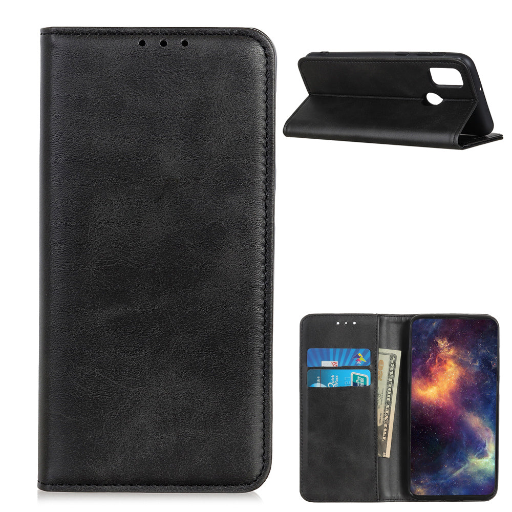 Split Leather Auto-absorbed Wallet Protective Case with Stand for Motorola Moto G30