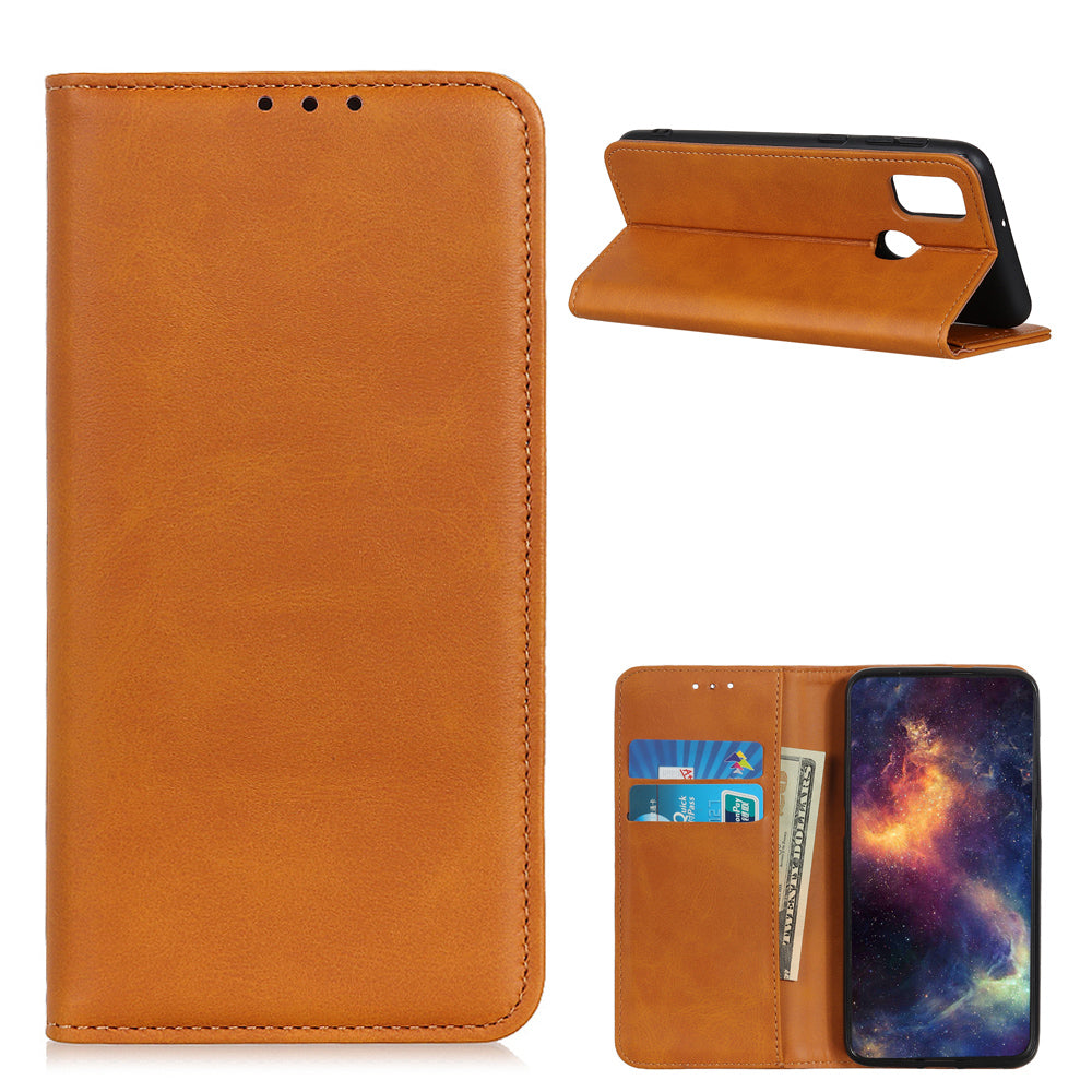 Split Leather Auto-absorbed Wallet Protective Case with Stand for Motorola Moto G30