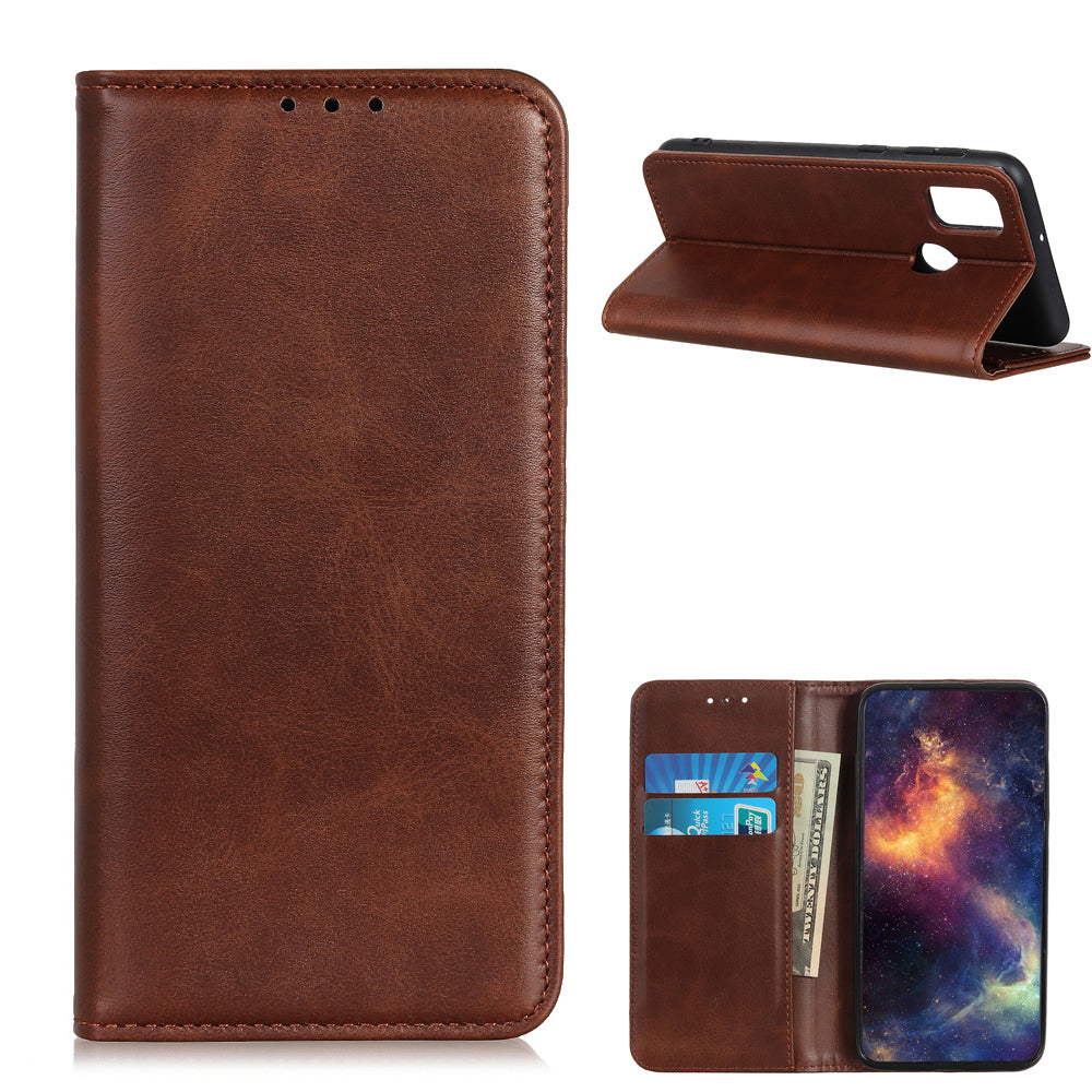 Split Leather Auto-absorbed Wallet Protective Case with Stand for Motorola Moto G30