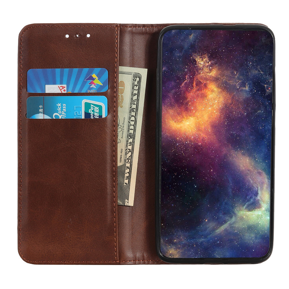 Split Leather Auto-absorbed Wallet Protective Case with Stand for Motorola Moto G30